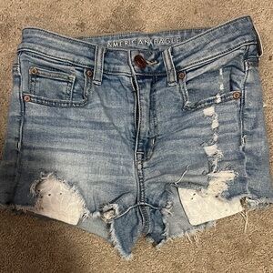 American Eagle Outfitters Blue Distressed Jean Shorts